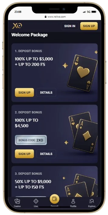 Bonus Section at RollXO mobile app